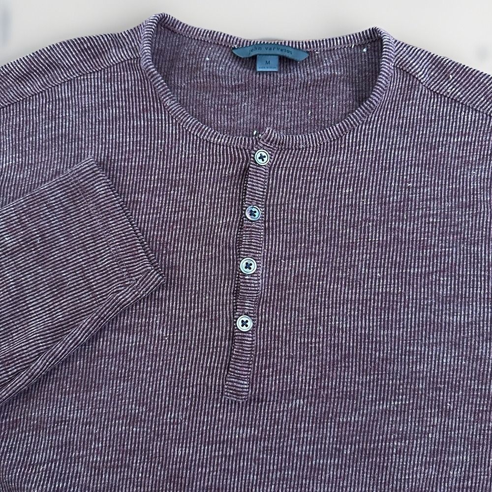John Varvatos Henley Kill Shirt Mens Medium Heathered Linen Lightweight Sheer